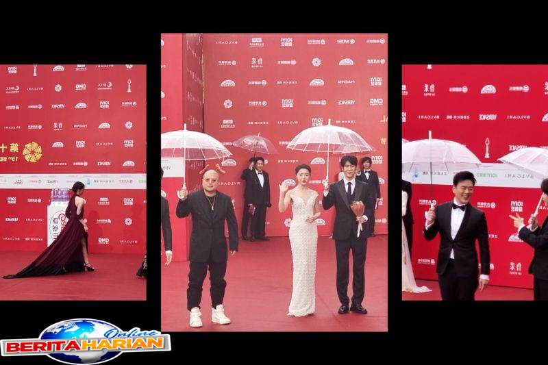 hujan guyur sesi karpet merah festival film internasional beijing